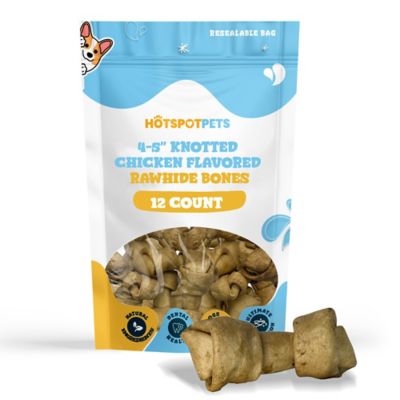Hotspot Pets Knotted 4 to 5 in. Chicken Flavor Rawhide Bone Dog Treats, 12 ct.