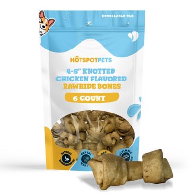 Hotspot Pets Knotted 4 to 5 in. Chicken Flavor Rawhide Bone Dog Treats, 6 ct.