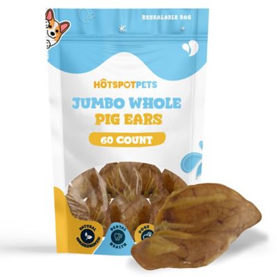 Hotspot Pets Jumbo Whole Natural Brazilian Pig Ears Dog Treats, 60 ct.