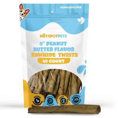 Hotspot Pets 5 in. Peanut Butter Flavor Rawhide Twists Dog Chew Treats, 40 ct.
