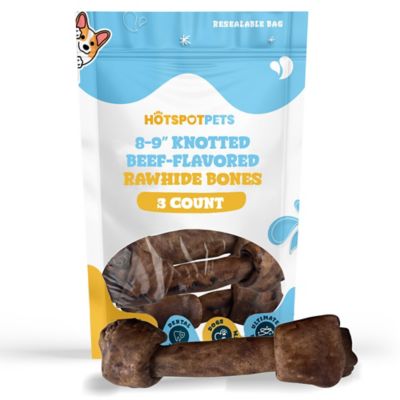 Hotspot Pets Knotted 8 to 9 in. Beef Flavor Rawhide Bone Dog Treats, 3 ct.