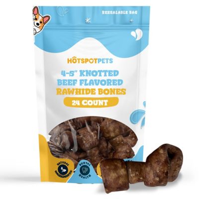 Hotspot Pets Knotted 4 to 5 in. Beef Flavor Rawhide Bone Dog Treats, 24 ct.