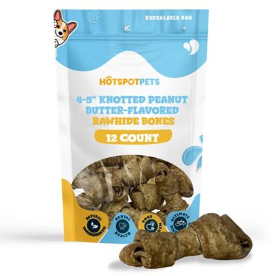 Hotspot Pets Knotted 4 to 5 in. Peanut Butter Flavor Rawhide Bone Dog Treats, 12 ct.
