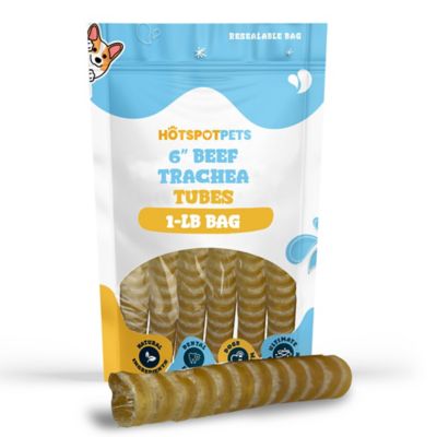 Hotspot Pets 6 in. Small Whole Beef Trachea Tubes Natural Dog Chew Treats, 1 lb. bag