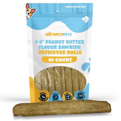 Hotspot Pets 7 to 8 in. Peanut Butter Flavor Rawhide Retriever Rolls Dog Chew Treats, 30 ct.