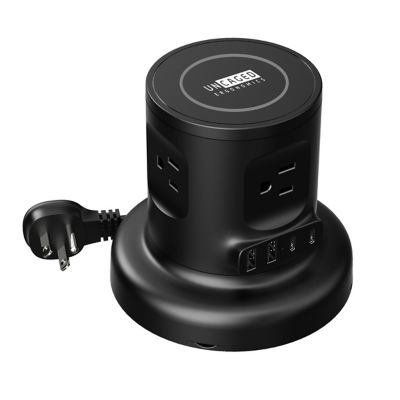 Uncaged Ergonomics Wireless Charging Retractable Power Strip with 4 Outlets, 2 USB-A, 2 USB-C, 6 ft. Cord, ETL Listed, Black
