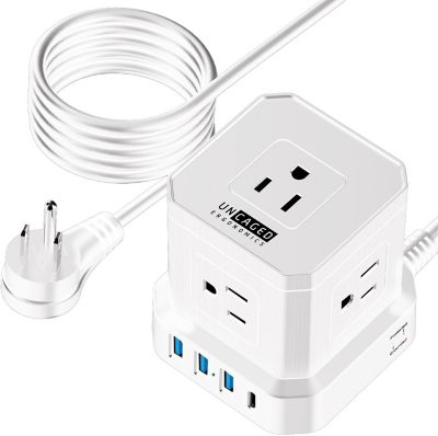 Uncaged Ergonomics Cube Surge Protector Power Strip, USB Ports 5 Outlets, 1 USB-C, 10 ft. Cord, 320 Joules, TUV Listed, White
