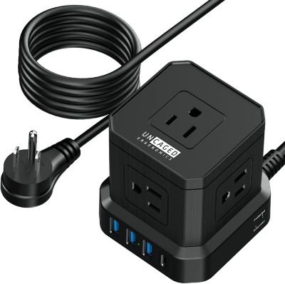 Uncaged Ergonomics Cube Surge Protector Power Strip, USB Ports 5 Outlets, 1 USB-C, 10 ft. Cord, 320 Joules, TUV Listed, Black