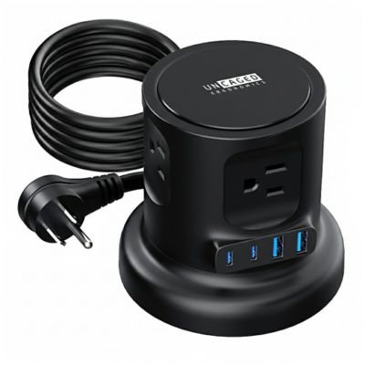 Uncaged Ergonomics Retractable Power Strip with 4 Outlets, 2 USB-A, 2 USB-C, 6 ft. Cord, ETL Listed, Black