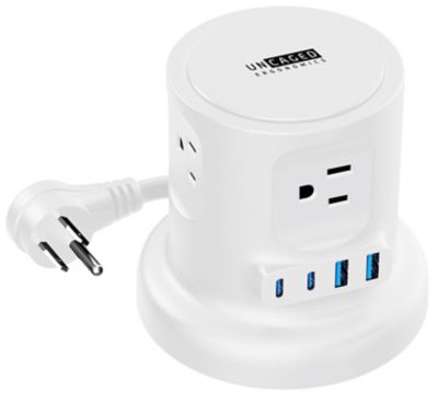 Uncaged Ergonomics Retractable Power Strip with 4 Outlets, 2 USB-A, 2 USB-C, 6 ft. Cord, ETL Listed, White