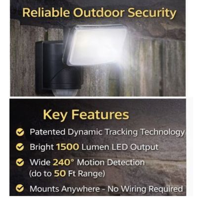 Image showing 7 th IQ America Dynamic Tracking Battery Powered Motion Security Light 1500 Lumens Outdoor LED, Black