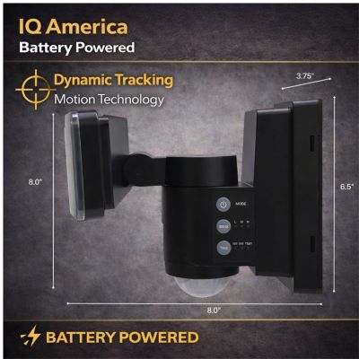 Image showing 9 th IQ America Dynamic Tracking Battery Powered Motion Security Light 1500 Lumens Outdoor LED, Black
