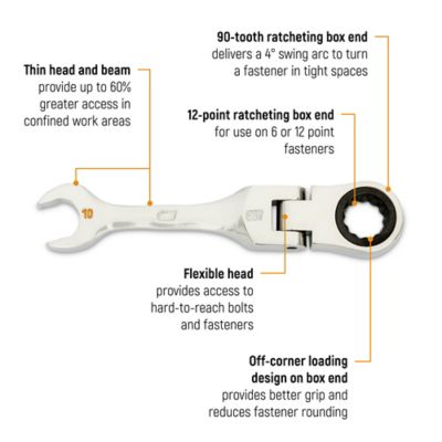 Image showing 1 th GEARWRENCH 10 pc. 90T 12 Point Metric Stubby Flex Ratcheting Combination Wrench Set
