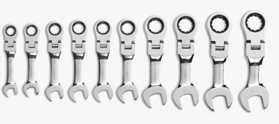 GEARWRENCH 10 pc. 72T 12 Point Stubby Flex Head Ratcheting Combination Metric Wrench Set