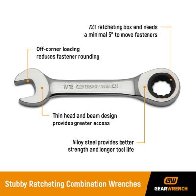 Image showing  7 pc. 72T 12 pt. Stubby Ratcheting Combination SAE Wrench Set