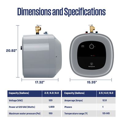 Image showing  APOLO Classic Plus 8 gal., 1440 W, 120 V Plug-In Point of Use Electric Tank Water Heater with 6 Year Warranty