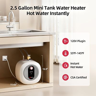 Image showing  Etech 2.5 gal., 1440 W, 120 V Plug-In Point of Use Electric Tank Water Heater with 6 Year Warranty