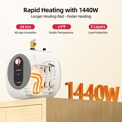 Image showing  Etech 2.5 gal., 1440 W, 120 V Plug-In Point of Use Electric Tank Water Heater with 6 Year Warranty