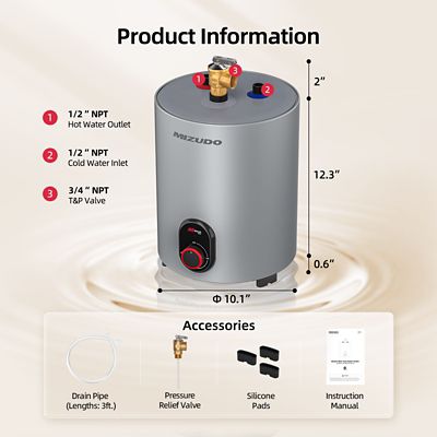 Image showing  Etech Mini 1.5 gal., 1440 W, 120 V Plug-In Point of Use Electric Tank Water Heater Gray with 6 Year Warranty