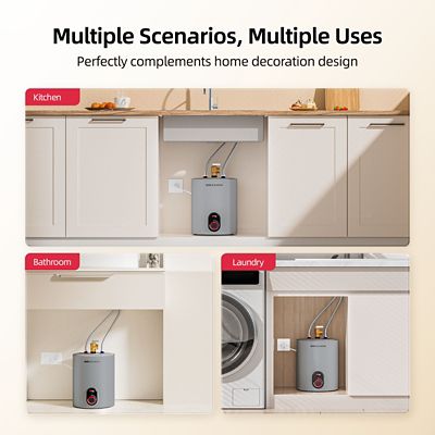 Image showing  Etech Mini 1.5 gal., 1440 W, 120 V Plug-In Point of Use Electric Tank Water Heater Gray with 6 Year Warranty