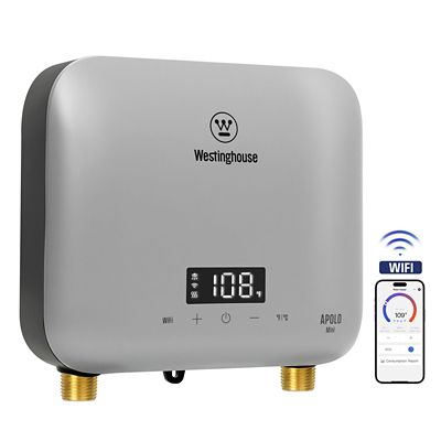 Image showing  APOLO Mini 8 kW 1.5 GPM, 240 V Smart Wi-Fi Control Point of Use Electric Tankless Water Heater, Gray