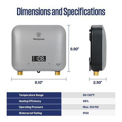 Image showing  APOLO Mini 8 kW 1.5 GPM, 240 V Smart Wi-Fi Control Point of Use Electric Tankless Water Heater, Gray