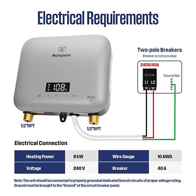 Image showing  APOLO Mini 8 kW 1.5 GPM, 240 V Smart Wi-Fi Control Point of Use Electric Tankless Water Heater, Gray