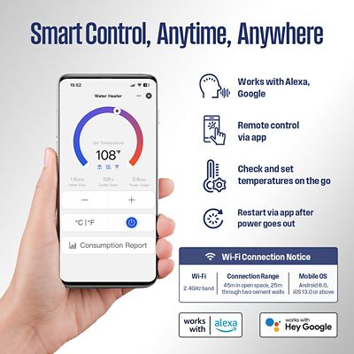 Image showing  APOLO Mini 8 kW 1.5 GPM, 240 V Smart Wi-Fi Control Point of Use Electric Tankless Water Heater, Gray