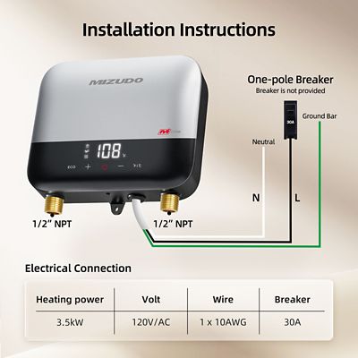 Image showing  Elite 3.5 kW 0.68 GPM, 120 V Point of Use Under Sink Electric Tankless Water Heater, Silver