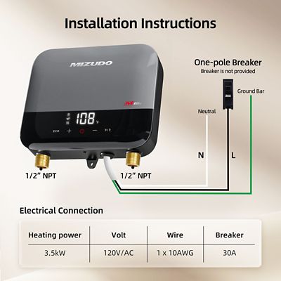 Image showing  Elite 3.5 kW 0.68 GPM, 120 V Point of Use Under Sink Electric Tankless Water Heater, Gray