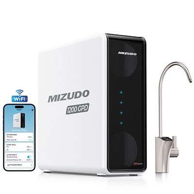Mizudo WiFi 9-Stage Tankless Reverse Osmosis Water Filtration System 1200 GPD Under Sink RO Water Filter with Faucet