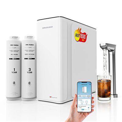 Mizudo WiFi 9-Stage Tankless Reverse Osmosis Hot Water Filtration System 800 GPD Under Sink RO Water Filter with Faucet