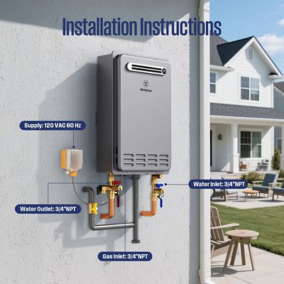 Image showing  Max 5.1 GPM 120,000 BTU Natural Gas Tankless Instant Hot Water Heater NG Outdoor CSA Certified