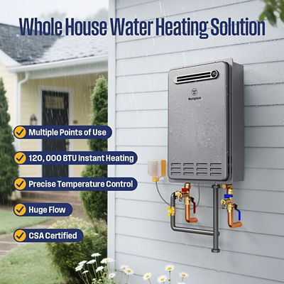 Image showing  Max 5.1 GPM 120,000 BTU Propane Gas Tankless Instant Hot Water Heater LPG Outdoor CSA Certified