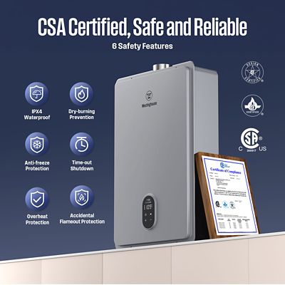 Image showing  Max 7.9 GPM 180,000 BTU Natural Gas Tankless Instant Hot Water Heater Smart WIFI Control Indoor 2 Years Warranty