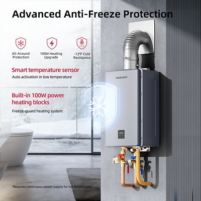 Image showing  Max 10.3 GPM 199,000 BTU Natural Gas Tankless Instant Hot Water Heater Smart WIFI Control Indoor 120 V 2 Years Warranty