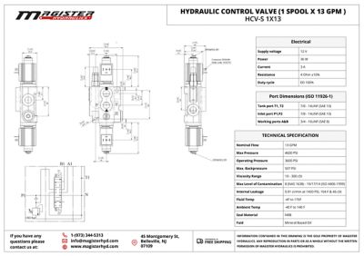 Image showing  1 Spool x 13 GPM Solenoid Hydraulic Control Valve