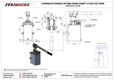 Image showing 4 th Magister Hydraulics Hydraulic Hand Pump 1.5 CID for Double Acting Cylinder, 3 qt. Tank