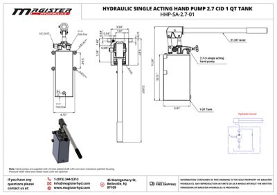 Image showing  Hydraulic Hand Pump 2.7 CID for Single Acting Cylinder, 1 qt. Tank