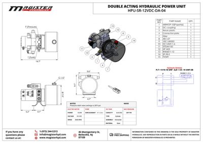 Image showing  12 V DC Double Acting Hydraulic Power Unit, 4 qt. Steel Tank, 2600 PSI