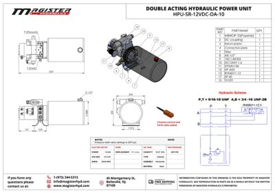 Image showing  12 V DC Double Acting Hydraulic Power Unit, 10 qt. Steel Tank, 2600 PSI