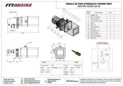 Image showing  12 V DC Single Acting Hydraulic Power Unit, 10 qt. Plastic Tank, 2600 PSI