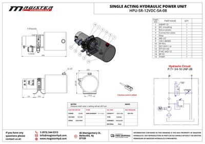 Image showing  12 V DC Single Acting Hydraulic Power Unit, 8 qt. Steel Tank, 2600 PSI