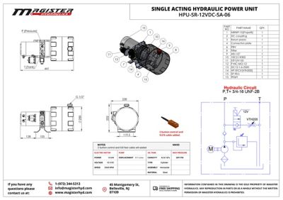 Image showing  12 V DC Single Acting Hydraulic Power Unit, 6 qt. Steel Tank, 2600 PSI