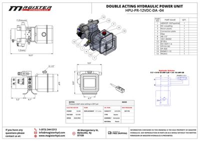 Image showing  12 V DC Double Acting Hydraulic Power Unit, 4 qt. Plastic Tank, 2600 PSI