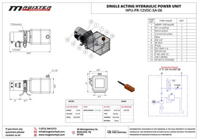 Image showing  12 V DC Single Acting Hydraulic Power Unit, 6 qt. Plastic Tank, 2600 PSI
