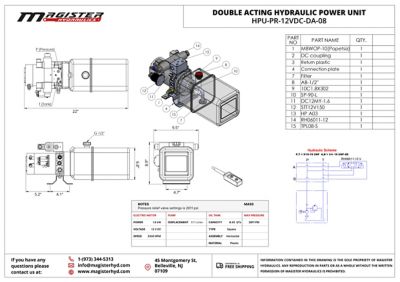 Image showing  12 V DC Double Acting Hydraulic Power Unit, 8 qt. Plastic Tank, 2600 PSI