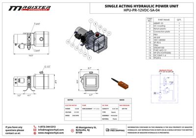 Image showing  12V DC Single Acting Hydraulic Power Unit, 4 qt. Plastic tank, 2600 PSI