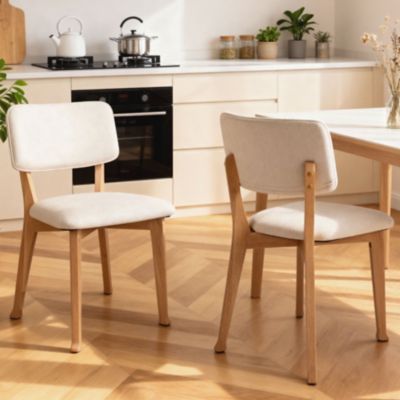 Image showing  Wooden Dining Chairs Set of 2, Mid Century Modern, Fabric Upholstered, Curved Backrest, 300 lb.