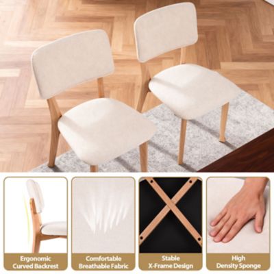 Image showing  Wooden Dining Chairs Set of 2, Mid Century Modern, Fabric Upholstered, Curved Backrest, 300 lb.